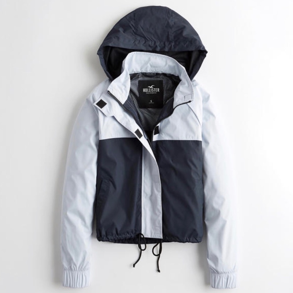 Hollister Navy Blue Hooded Mesh-Lined Windbreaker